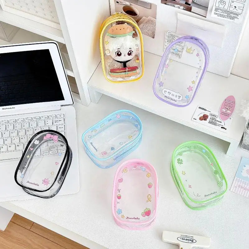 sac main kawaii transparent motifs mignons couleurs variées anneaux métalliques porte cartes