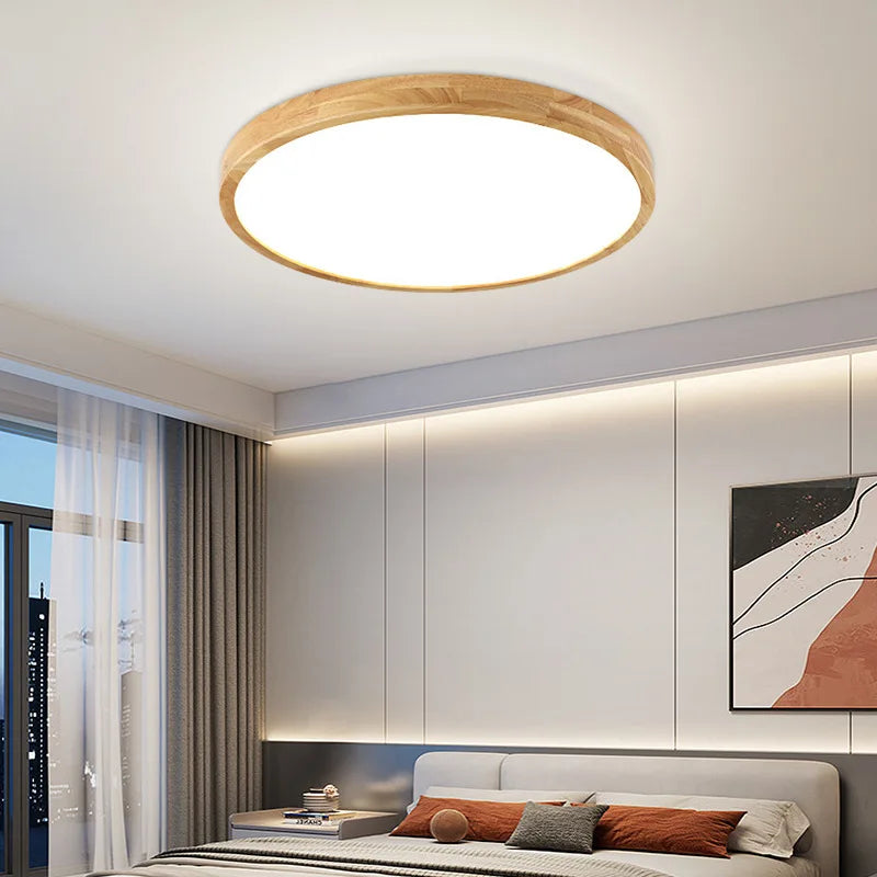 plafonnier bois naturel led moderne minimaliste éclairage quotidien chambre salon cuisine 30cm 40cm