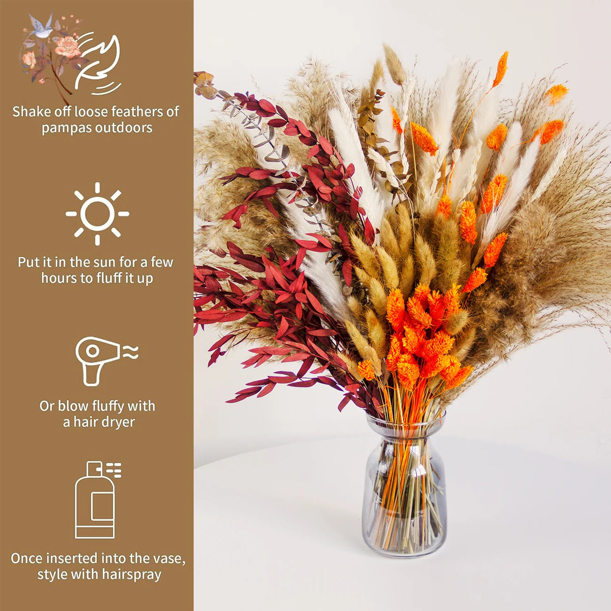 bouquet fleurs séchées naturel rouge blanc orange décoration intérieure automne table vaseHomeAssemblons informations prioritaires