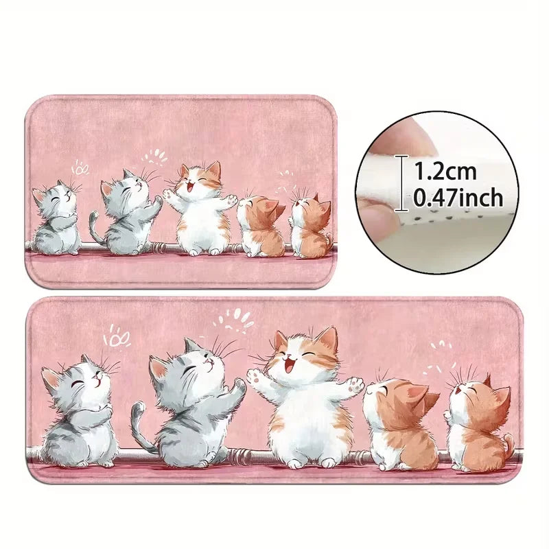 tapis sol moderne rose chats mignons antidérapant polyester extérieur lavable machine