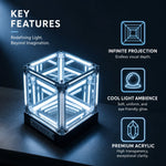 lampe table led transparente bleu clair structure geometrique contemporaine futuriste adhésif base noire infinity