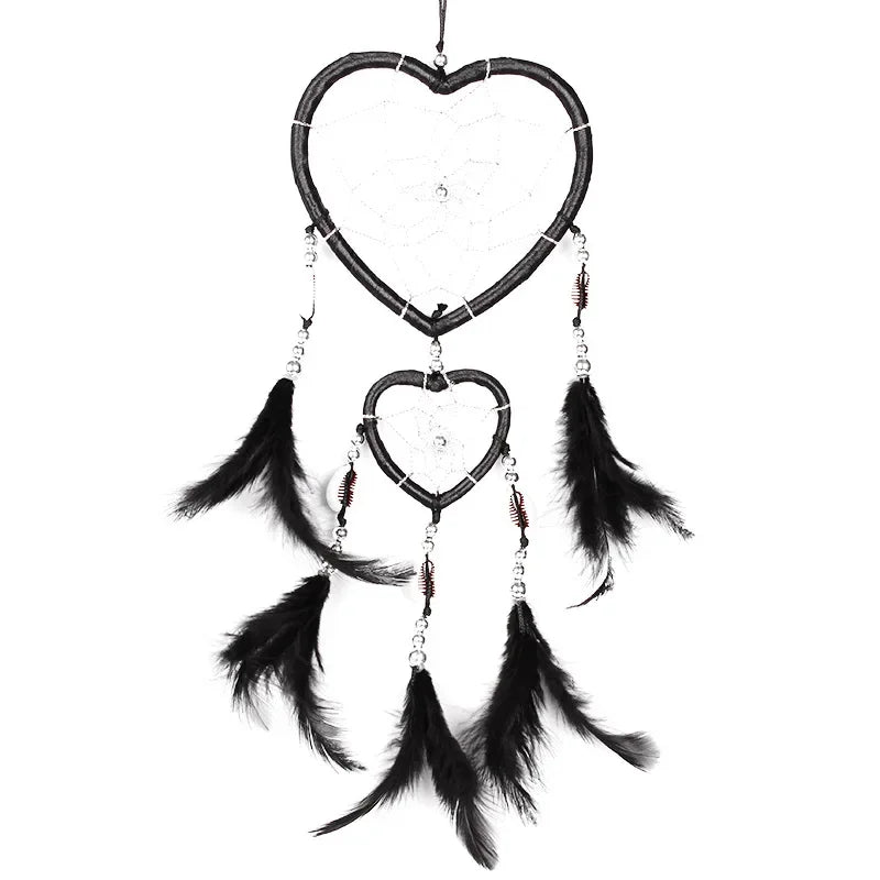 décoration murale attrape rêves plumes coquillages boho chic coeurs bleu rose violet
