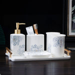 distributeur savon liquide céramique blanc bleu fleurs classique salle bains 280ml 450ml
