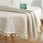nappe ronde coton crème franges rustique scandinave table décoration hiver noël