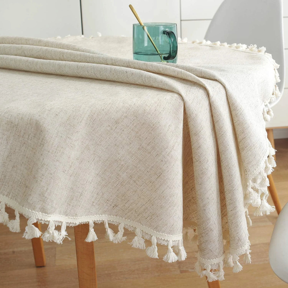 nappe ronde coton crème franges rustique scandinave table décoration hiver noël