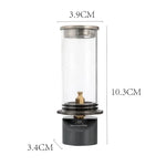 lanterne camping gaz verre transparent cuir marron pratique robuste poignée boîte rangement