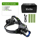 lampe frontale led rechargeable usb zoomable longue portée camping pêche chasse travail