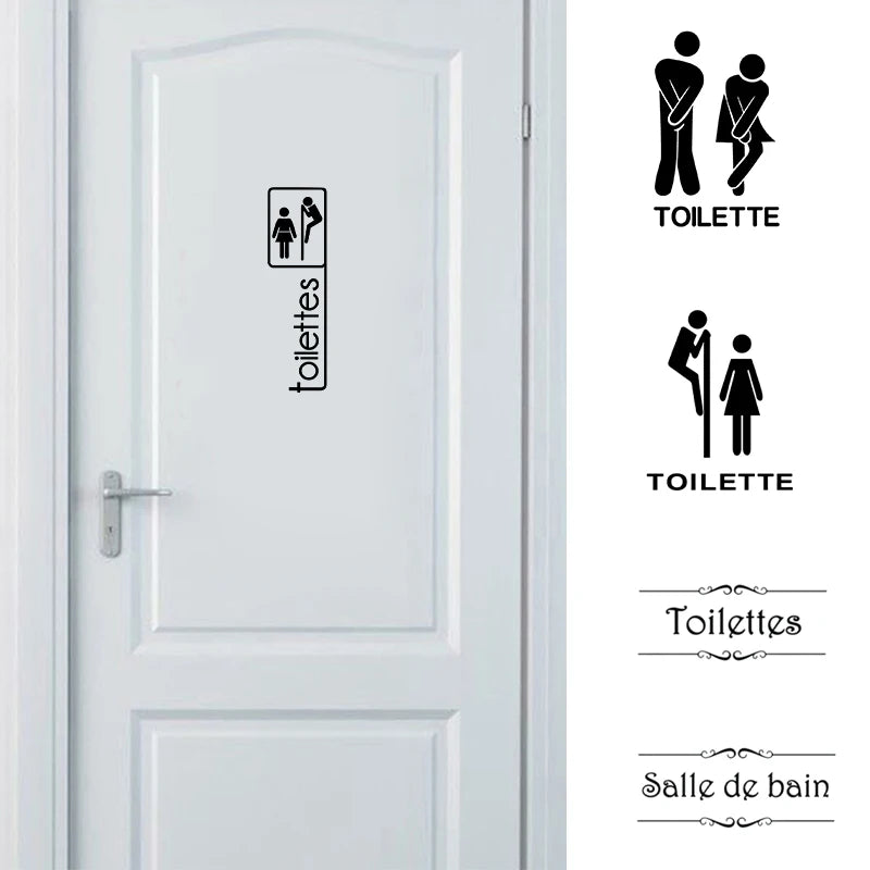 Sticker porte WC humoristique français - Autocollant vinyle salle de bain