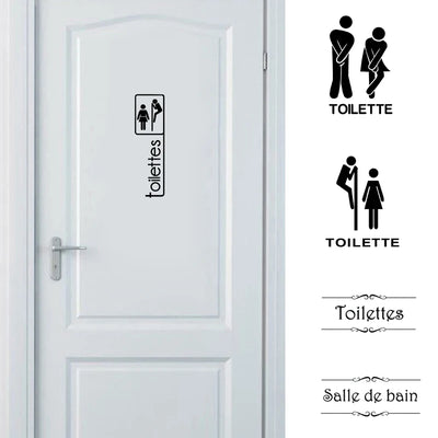 Sticker porte WC humoristique français - Autocollant vinyle salle de bain