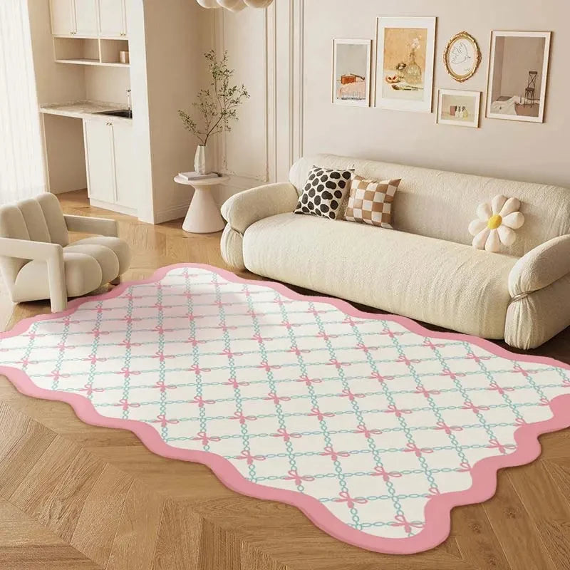 tapis blanc rose bleu motif géométrique moderne doux polyester antidérapant voyage maison