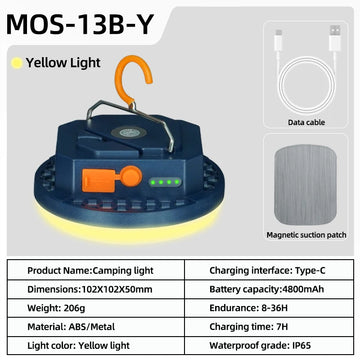 lampe led camping bleu orange vert hexagones moderne rechargeable usb type