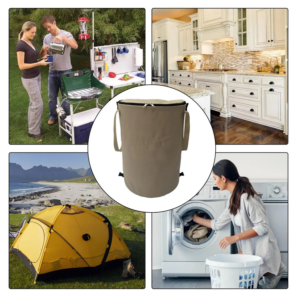 bac rangement pliable noir poignées fermeture glissière rangement moderne camping utilitaireextérieur transportable