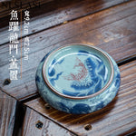 boîte thé bleu blanc rouge peinture chinoise artisanale tasse inclusion montagne fleur