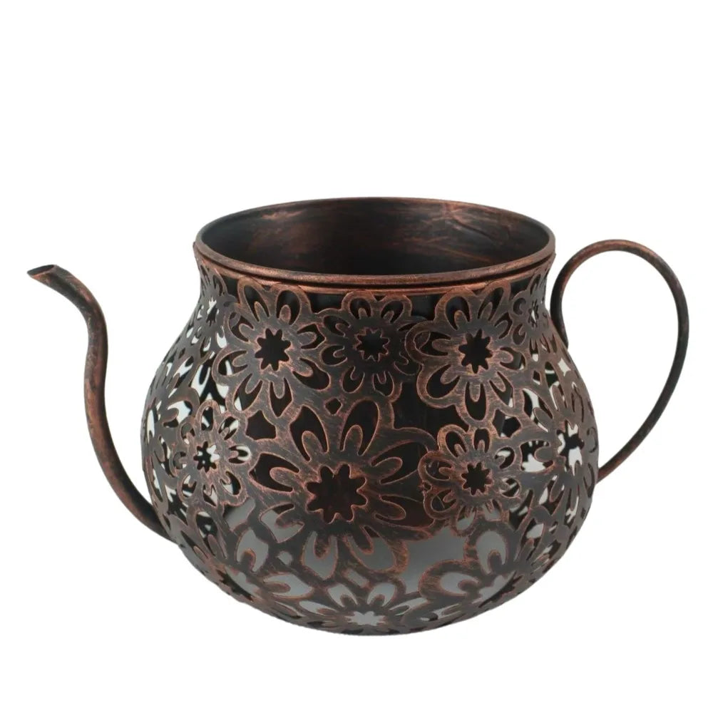 Pots fleurs vintage métal rose beige bleu clair vert marron noir fleurs découpées poignées