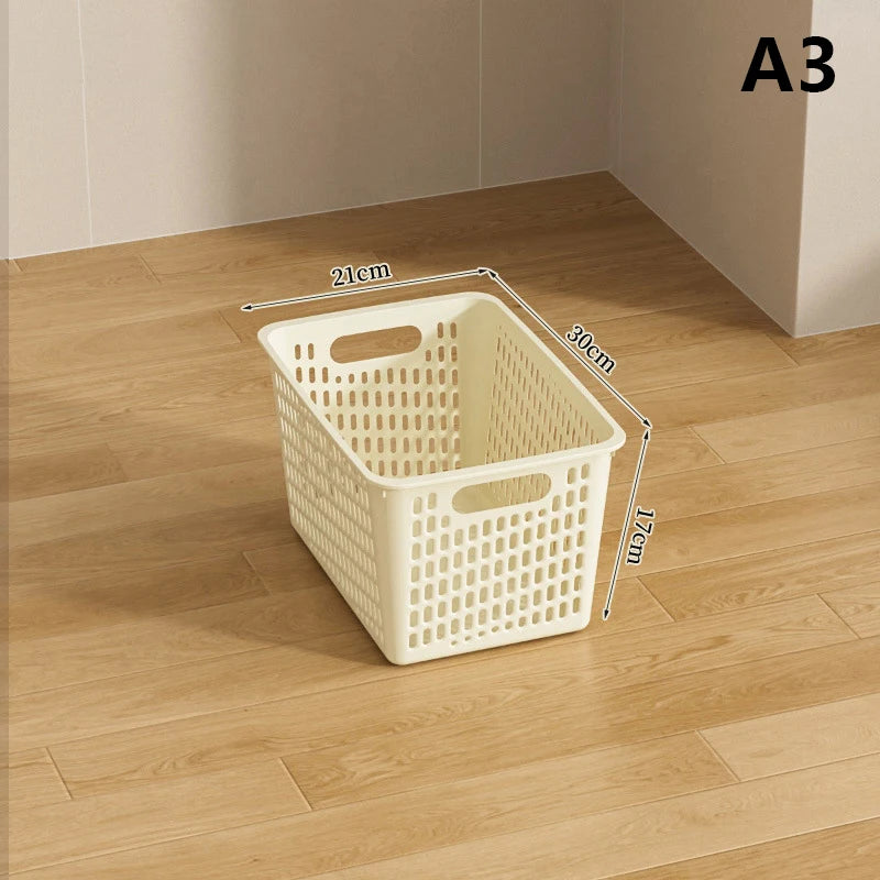panier rangement perforé moderne poignées réutilisable articles divers boîte plastique beige clair