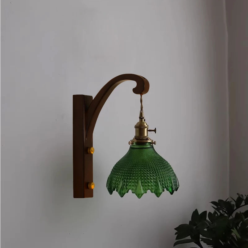 lampe murale bois feuilles verte vintage éclairage lecture étude décoration maison fixations