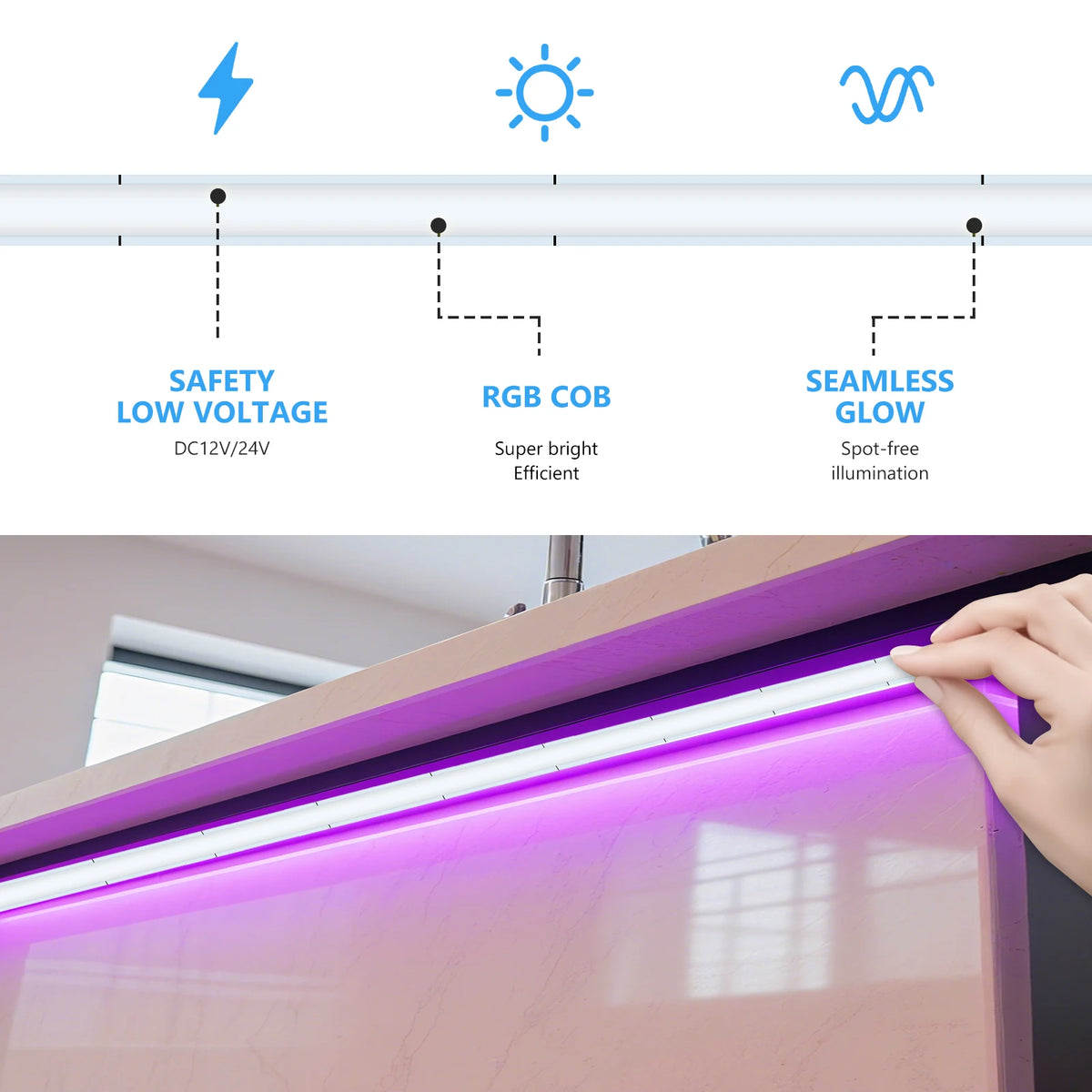 ruban led rgb cob flexible blanc adhésif éclairage linéaire décoration intérieur moderne linéaire