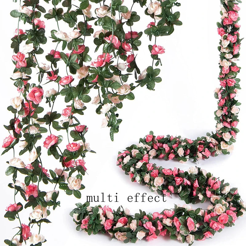 guirlande artificielle rose fleurs feuilles vertes decoration romantique maison mariageintérieur