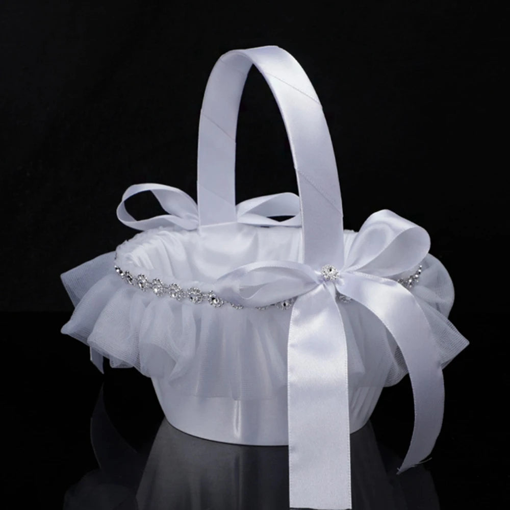 panier mariage blanc tulle plissé rubans satin strass nœuds élégant romantique festif