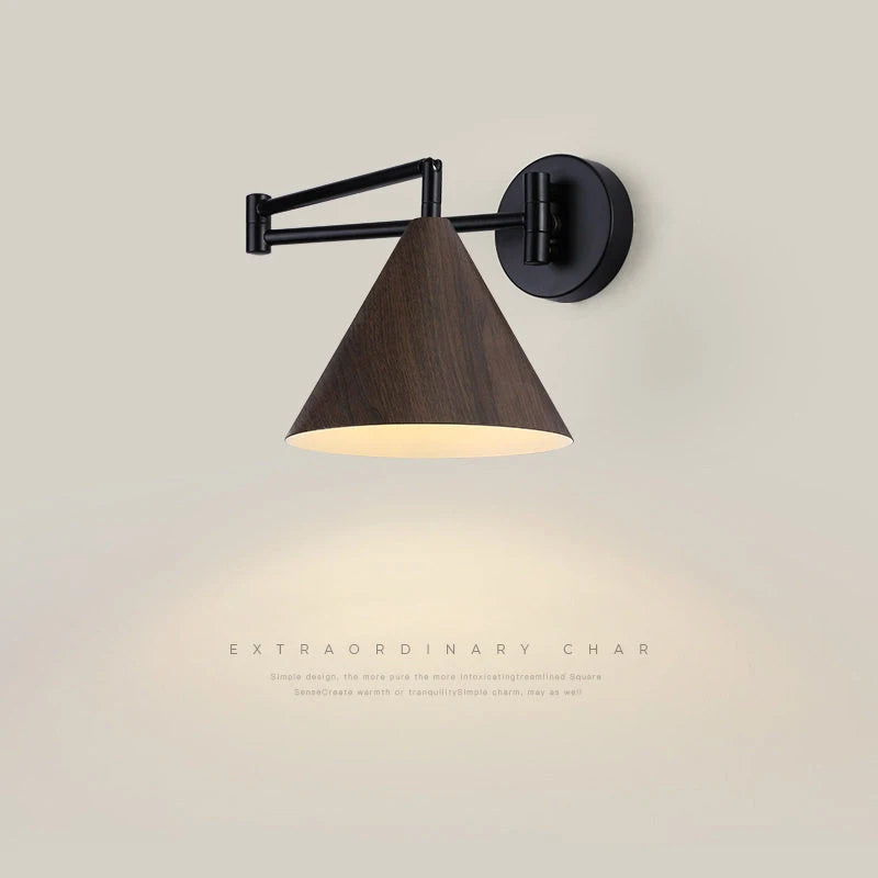 lampe murale moderne conique noire bois ampoule e27 réglable chambre cuisine étude entree salle