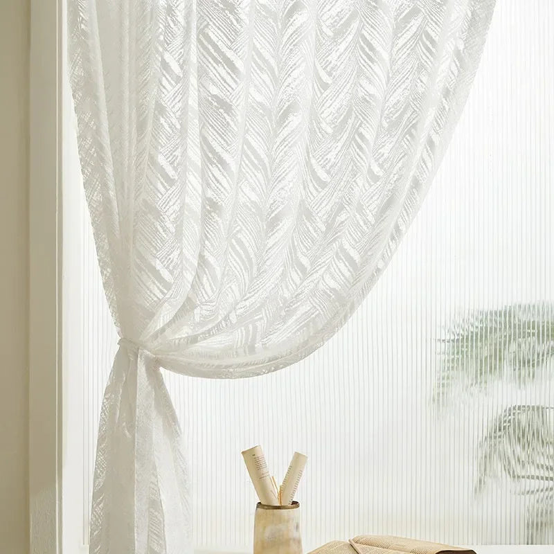 rideau moderne feuilles stylisées blanc transparent salon chambre coucher