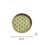 assiette plate décorative rotin tressé motif fleurs boho rustique couleur naturelle