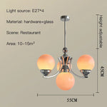 lustre moderne chrome sphères translucides suspension câble led têtes têtes orange