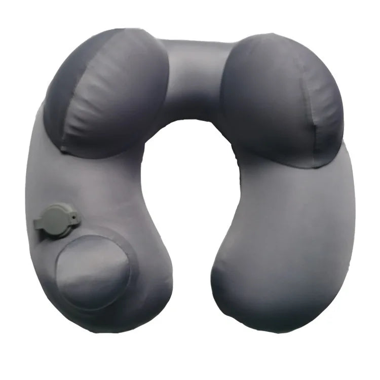 coussin voyage gris velours confortable portable boutons sac rangement shaped