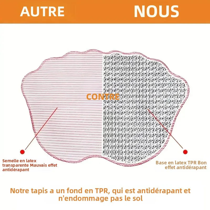 tapis bain empreinte pieds vert rose marron gris texture poilue granuleuse antidérapant machine lavable