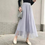 Jupe tulle femme élégante classique solide beige gris noir blanc mi mollet empire