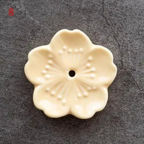 support bâtonnets encens fleurs stylisées artisanal rose bleu vert jaune blanc