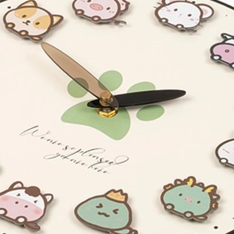 horloge murale moderne animaux mignons décoration salon beige aiguille acrylique unique