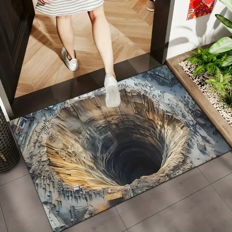 tapis d'entrée moderne 3d abyss bleu beige noir antidérapant polyester extérieurintérieur
