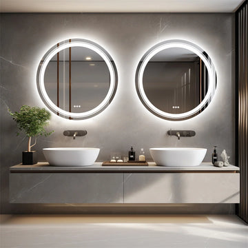 miroir rond lumineux argenté moderne éclairé antibuée écran tactile led dimmable