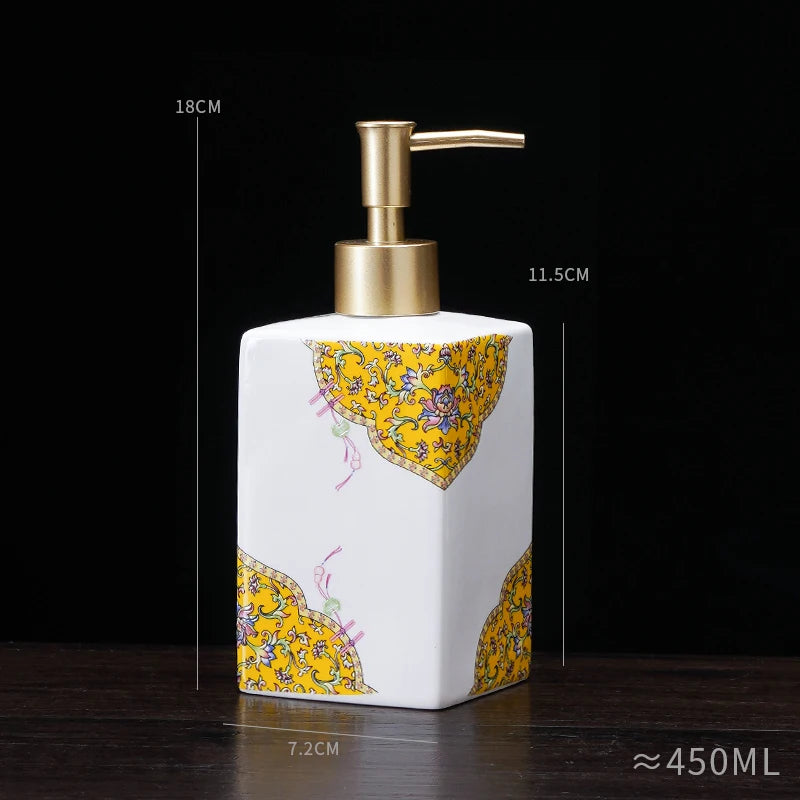 distributeur savon liquide céramique blanc bleu fleurs classique salle bains 280ml 450ml
