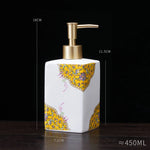 distributeur savon liquide céramique blanc bleu fleurs classique salle bains 280ml 450ml