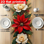 nappe festive polyester motifs floraux noël scintillants houx blanc doré