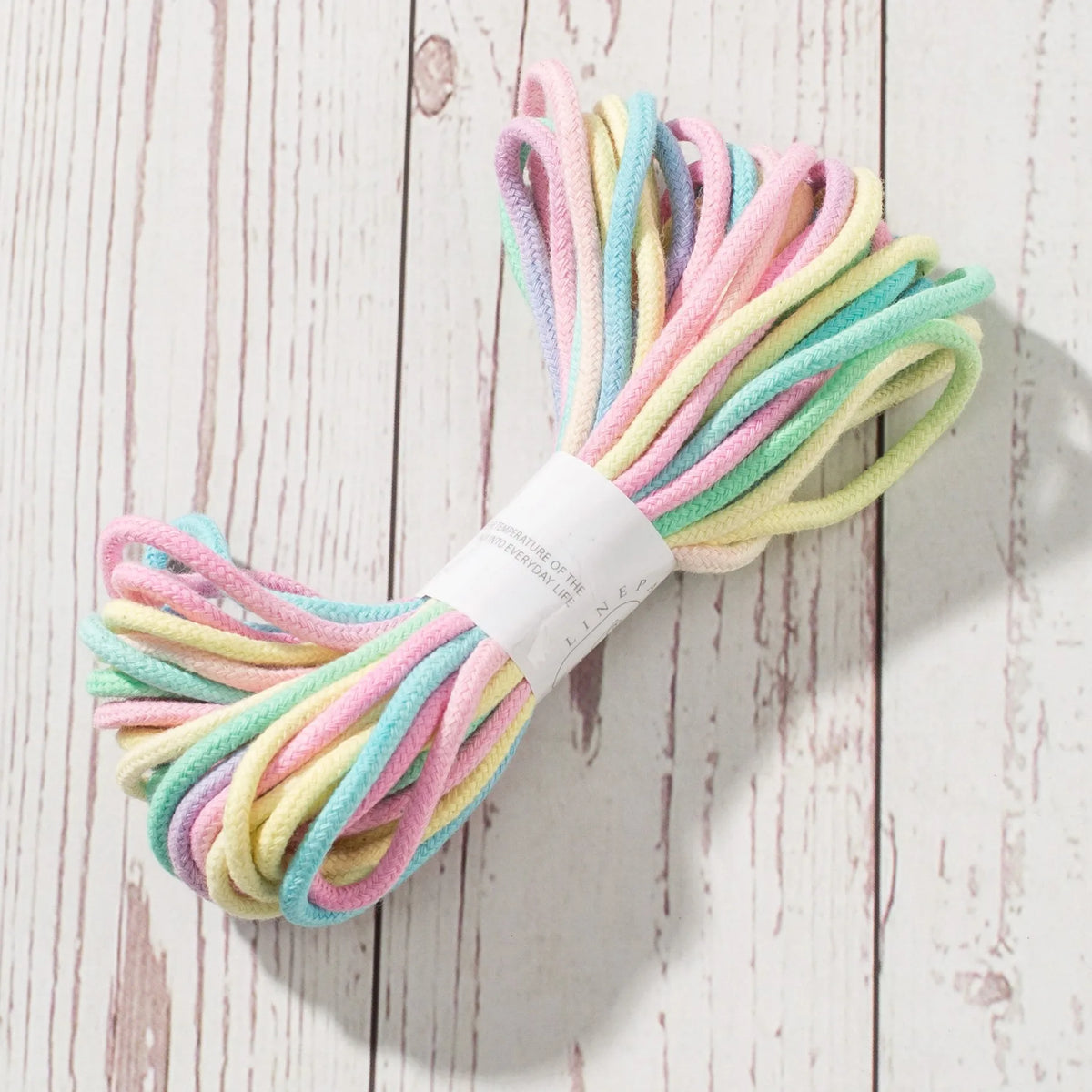 cordelette coton 3mm rayures rose blanc bleu clair verte haute ténacité écologique texturée étiquette