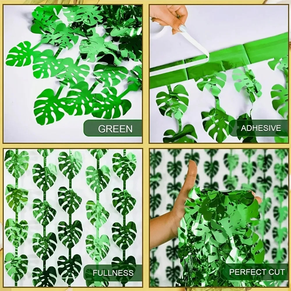 décoration murale feuilles monstera vert noir tropical hawaïen éclairage variable adhésif double face guirlandes