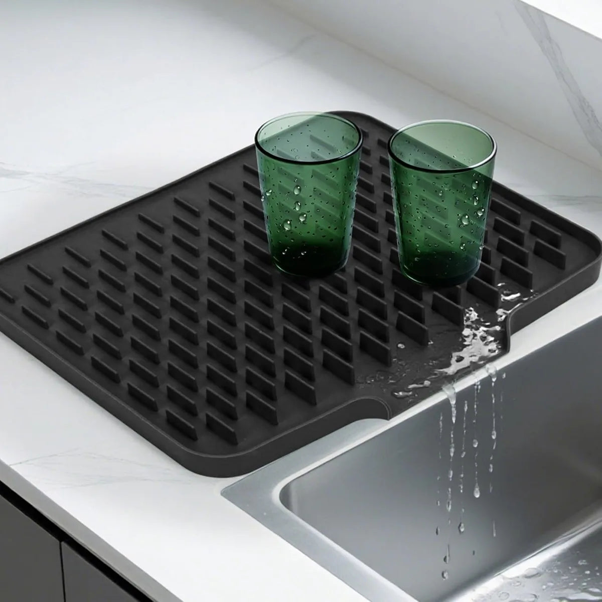 tapis séchage silicone noir rides relief moderne vaisselle facile nettoyer