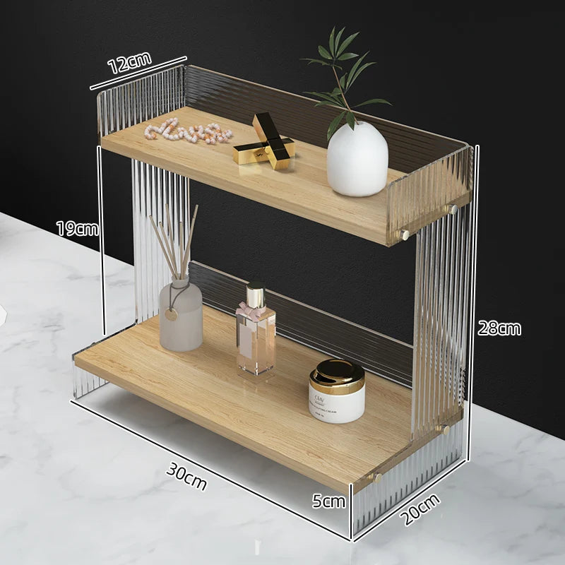 étagère deux niveaux bois marron clair métal argenté moderne minimaliste plateau lisse vase bouteille
