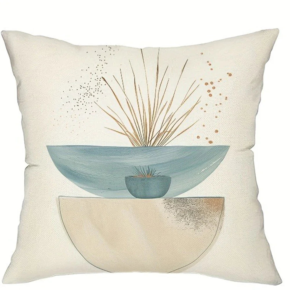 taies d'oreiller lin motif abstrait feuilles cercles moderne decoration maison