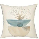 taies d'oreiller lin motif abstrait feuilles cercles moderne decoration maison