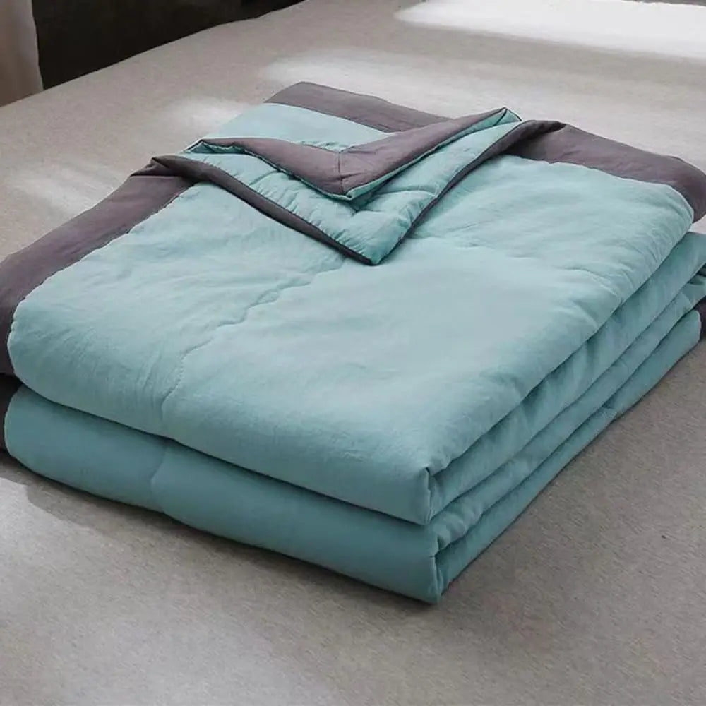 couverture rafraichissante polyester coton bleu clair gris contemporaine uni portable été maison