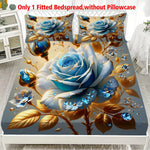drap housse bleu roses dorées strass lit simple double queen king decoration chambre floral