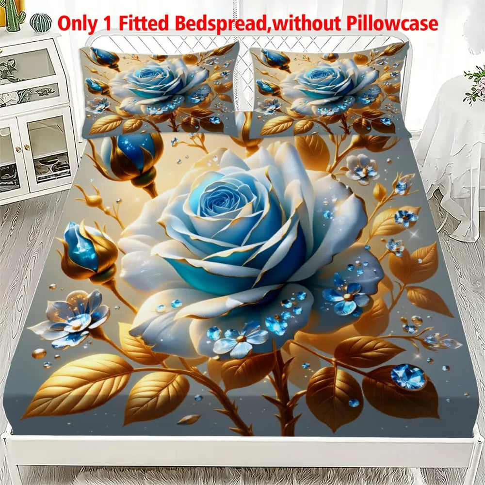 drap housse bleu roses dorées strass lit simple double queen king decoration chambre floral