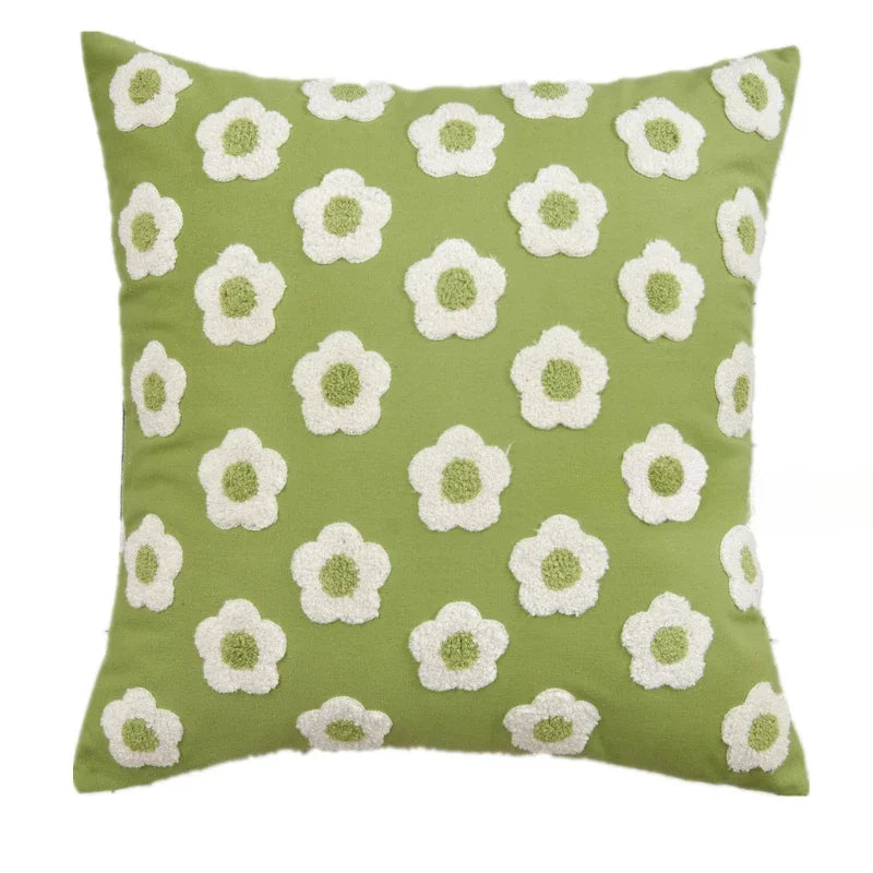taies d'oreiller fleur brodées moderne coton polyester lit décoration maison bleu blanc vert