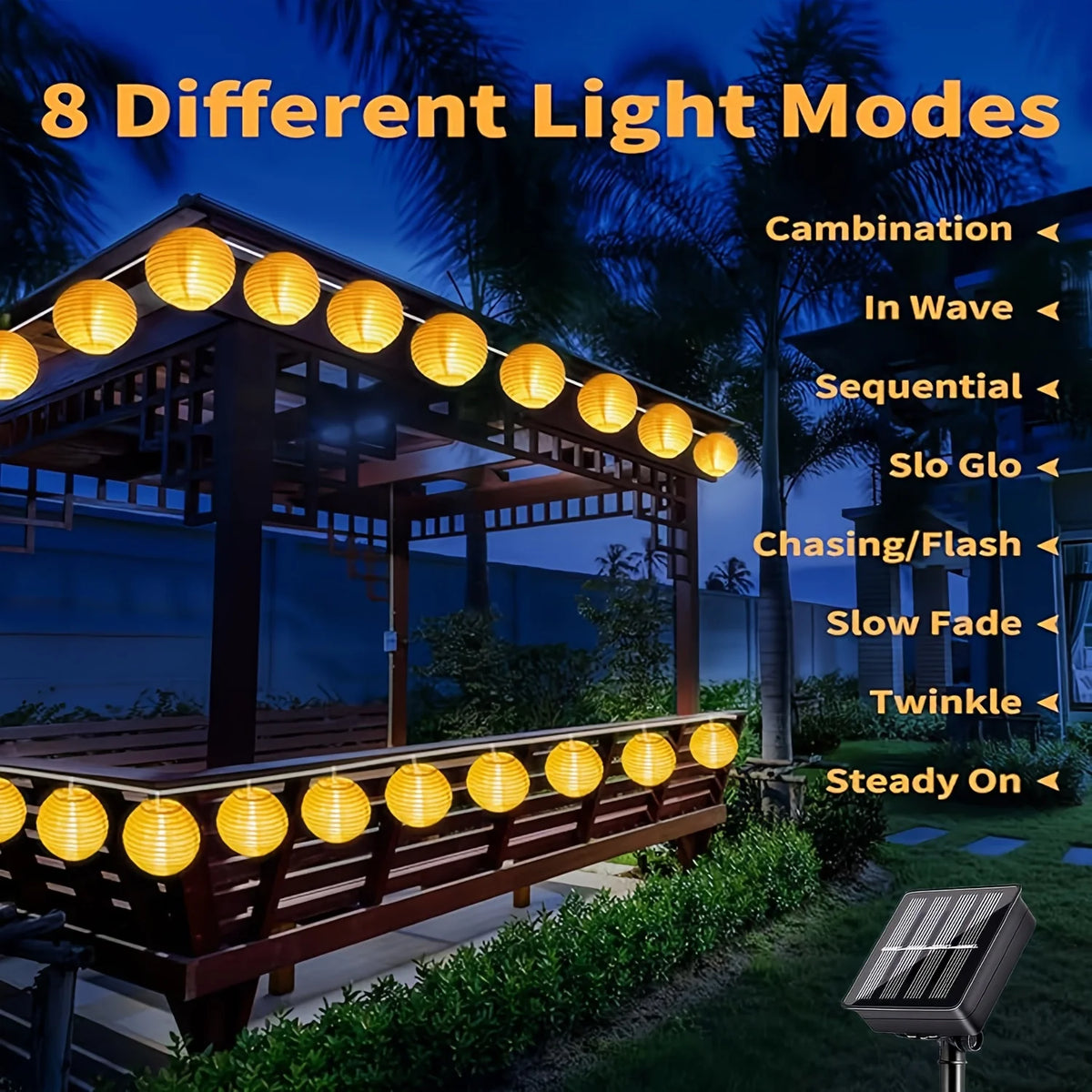 guirlande lumineuse solaire jaune ronds striés moderne extérieur piquet panneau solaire led 30 leds
