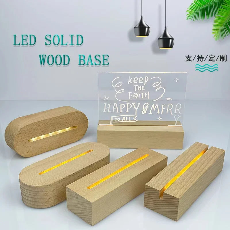 présentoir led bois acrylique verre transparent minimaliste interrupteur on off adaptable lampe nuit moderne