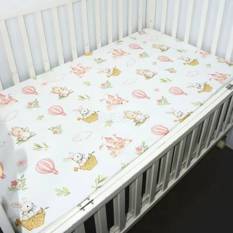 drap housse lit bébé coton motif oiseau étoile enfant chambre moderne blanc jaune gris